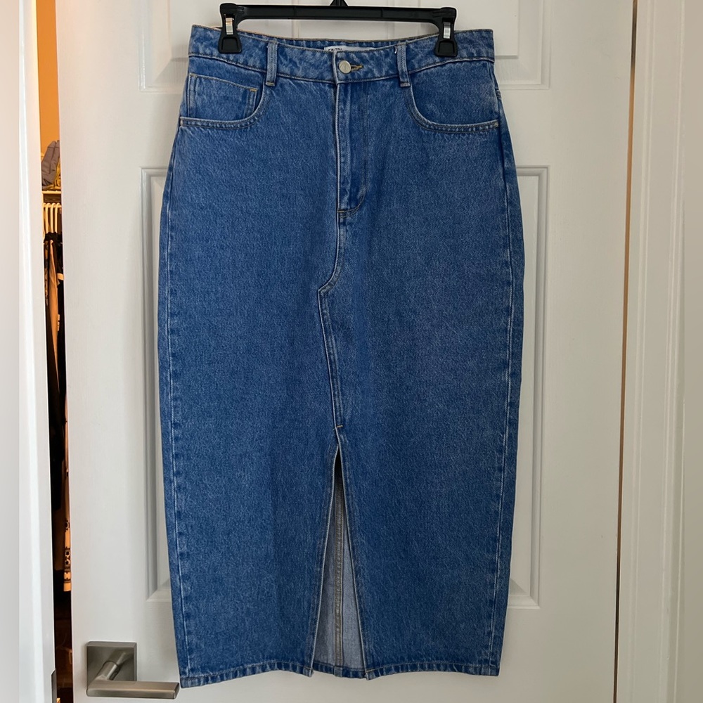 Zara Blue Denim Midi Skirt